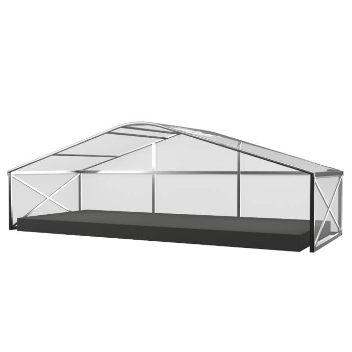 Transparent arched stage 15 m wide (rent)